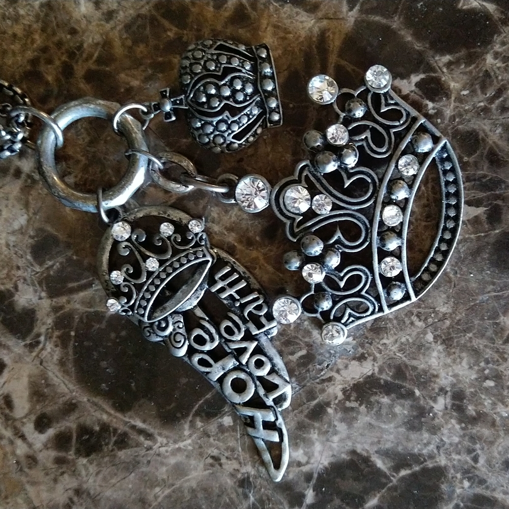 Cheyenne Hope Love Faith long necklace and crown earrings set